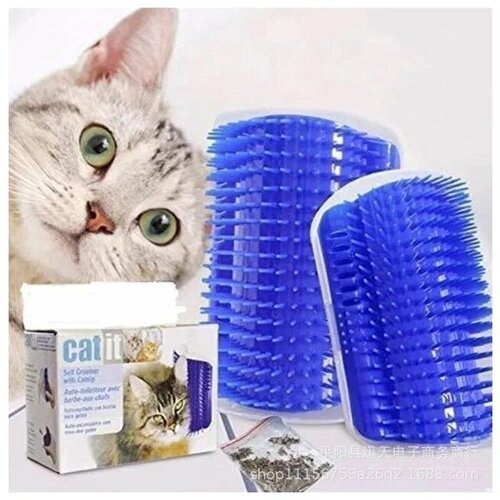 Чесалка для кошек (щетка) угловая, с кошачьей мятой, синий, Universal-Sale