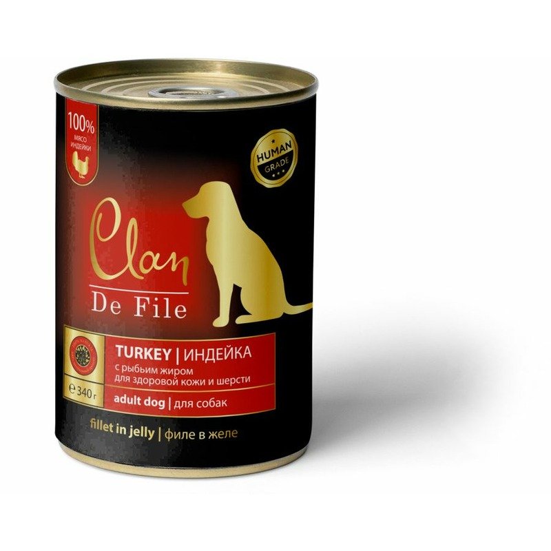 Clan Clan De File полнорационный влажный корм для собак, с индейкой, кусочки в желе, в консервах - 340 г