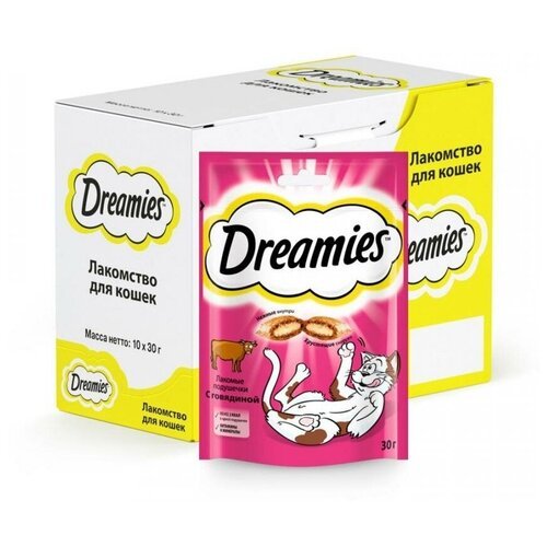 Лакомство для кошек  Dreamies Лакомство для кошек Dreamies подушечки, 300 г 10 уп. (шоу бокс) мясо