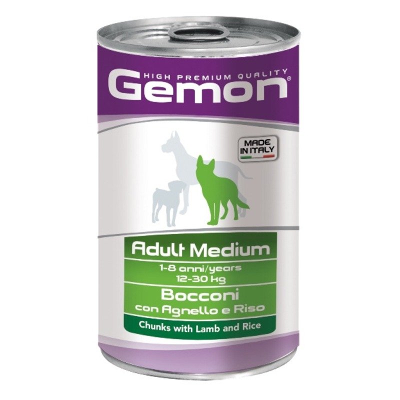 Gemon Dog Medium полнорационный влажный корм для собак средних пород, с ягненком и рисом, кусочки в соусе, в консервах - 1250 г