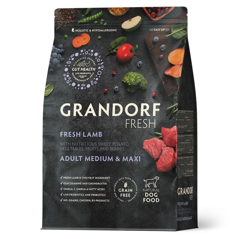 Grandorf Fresh Grain Free Dog Adult Medium & Maxi Lamb & Sweet Potato Сухой корм беззерновой с живыми пробиотиками для взрослых собак средних и крупных пород с ягненком и бататом - 1 кг