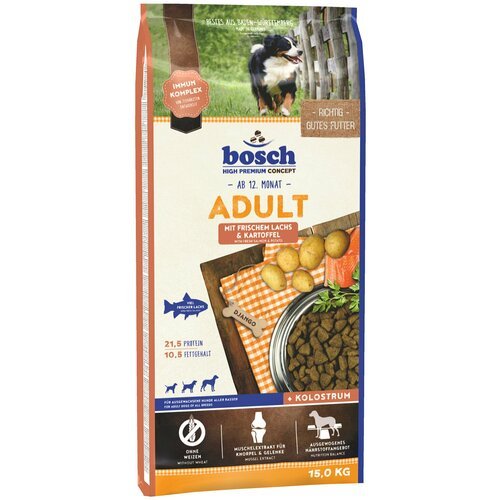 Сухой корм для собак Bosch Adult, при чувствительном пищеварении, лосось, с картофелем 1 уп. х 1 шт. х 15 кг