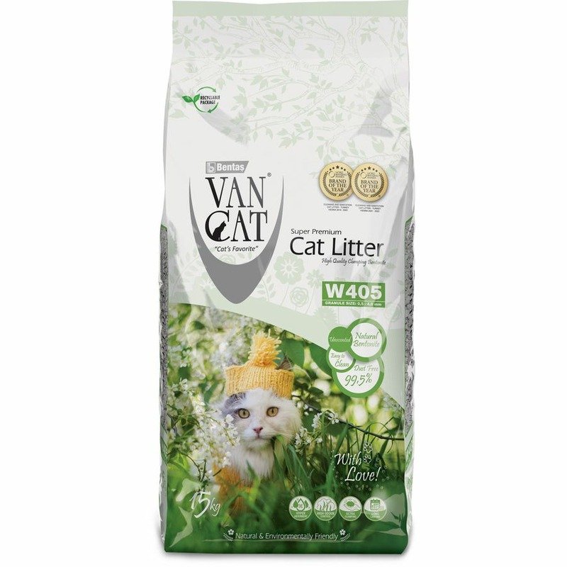 Van Cat Natural Standart наполнитель для кошек крупных пород, 100% натуральный, комкующийся, без пыли, без запаха - 15 кг