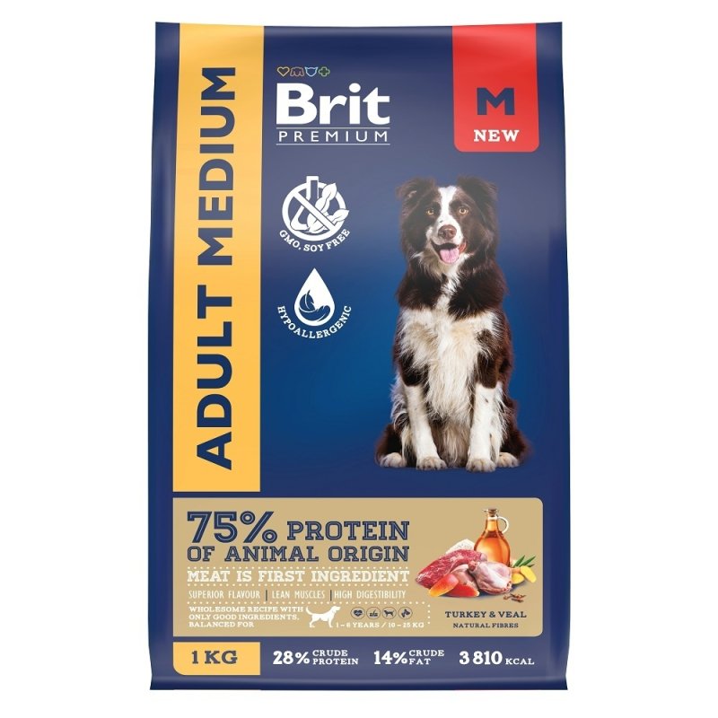 Brit Brit сухой корм с индейкой и телятиной для взрослых собак средних пород (10–25 кг) (1 кг)