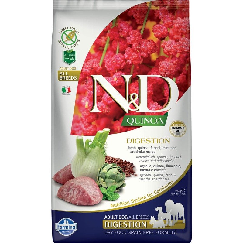Farmina N&D Dog Grain Free quinoa digestion lamb корм для собак улучшающий пищеварение с ягненком и киноа 2,5 кг