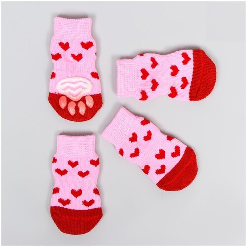 Носки нескользящие 'Сердечки', размер L (3,5/5 * 8 см), набор 4 шт, розовые 1191675