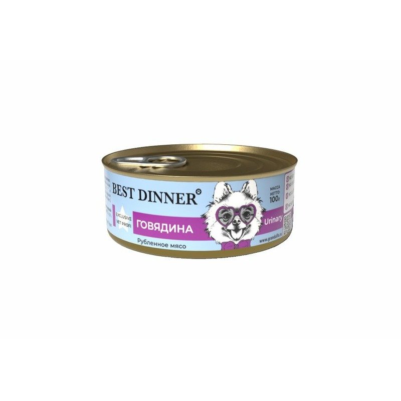 BEST DINNER Best Dinner Urinary Exclusive Vet Profi влажный корм для собак, для профилактики мочекаменной болезни, с говядиной, фарш, в консервах - 100 г