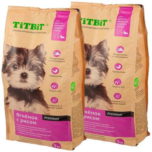 TIT BIT для щенков маленьких и средних пород с ягненком и рисом (3 + 3 кг)