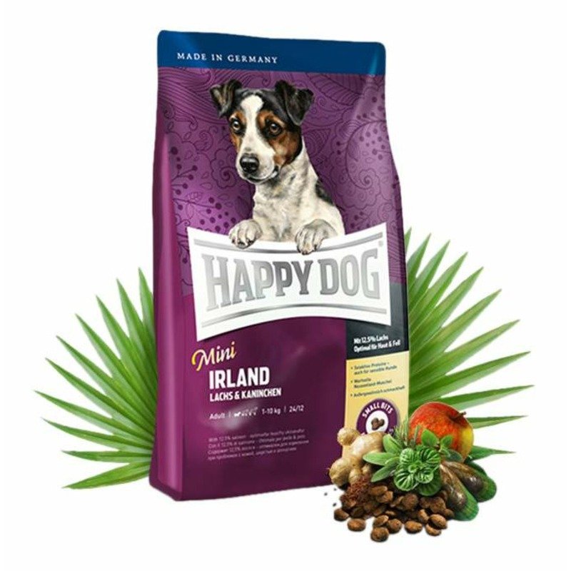 HAPPY DOG Happy Dog Supreme Mini Irland полнорационный сухой корм для собак мелких пород с проблемами кожи и шерсти, с лососем и кроликом - 300 г