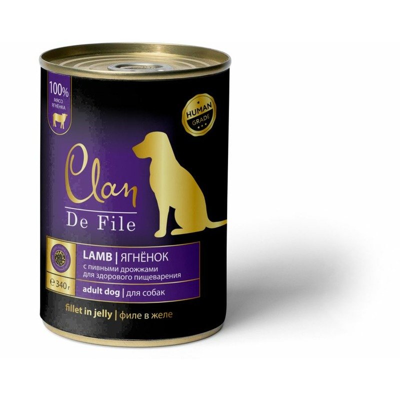 Clan De File полнорационный влажный корм для собак, с ягненком, кусочки в желе, в консервах - 340 г