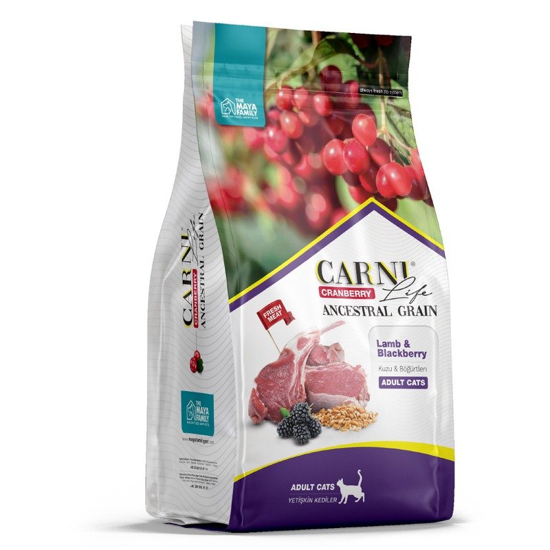 Carni Life Adult полнорационный сухой корм для кошек, низкозерновой, с ягненком, ежевикой и клюквой - 1,5 кг