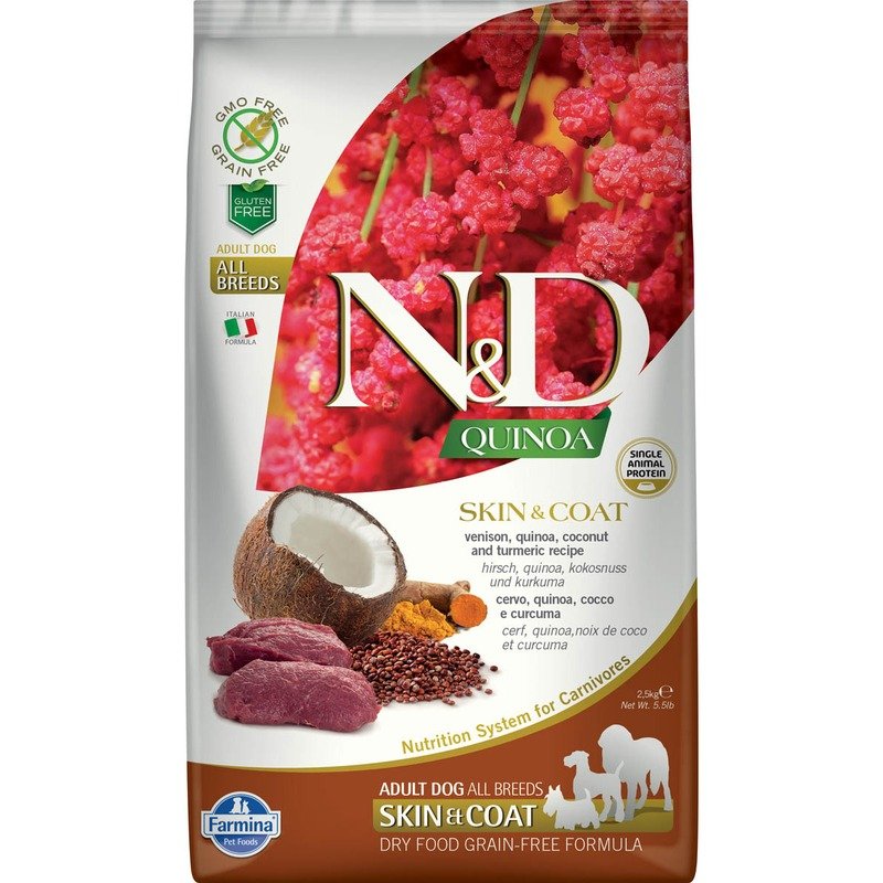 Farmina Farmina N&D Dog Grain Free quinoa skin & coat venison корм для собак здоровая кожа и шерсть с олениной и киноа 2,5 кг