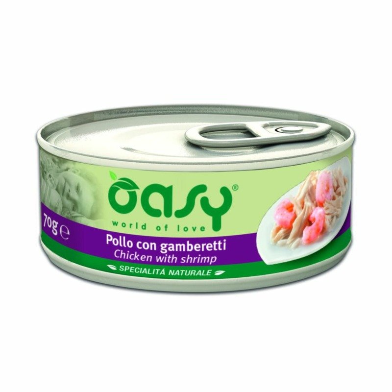 Oasy Wet Cat Specialita Naturali Chicken Shrimp влажный корм для взрослых кошек, дополнительное питание с курицей и креветками, в консервах - 70 г