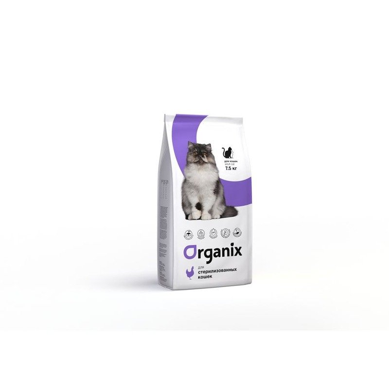 Organix Cat sterilized сухой корм для взрослых стерилизованных кошек и кастрированных котов, с курицей - 7,5 кг