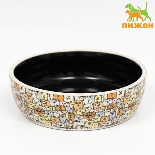 Пижон Миска керамическая 'Графичная Собаки' 300мл, 12 х 3,5 см, бежево-черная