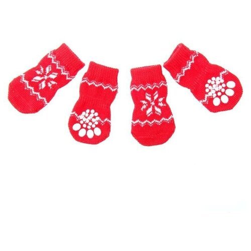 Носки нескользящие 'Снежинка', размер L (3,5/5 * 8 см), набор 4 шт, красные (1 шт.)