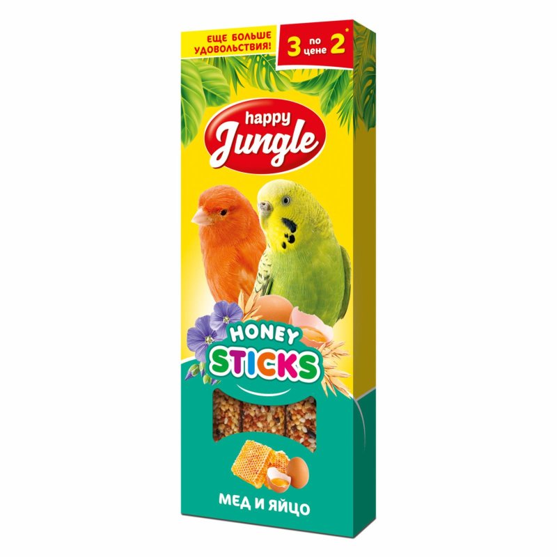 Happy Jungle Happy Jungle палочки д/птиц мед и яйцо 3 шт 90 гр (90 г)