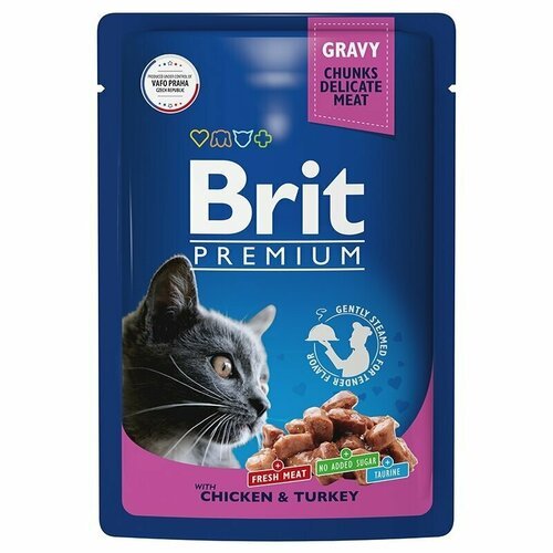 Brit Premium Корм консервированный для взрослых кошек цыпленок и индейка, 85гр, 9 штук