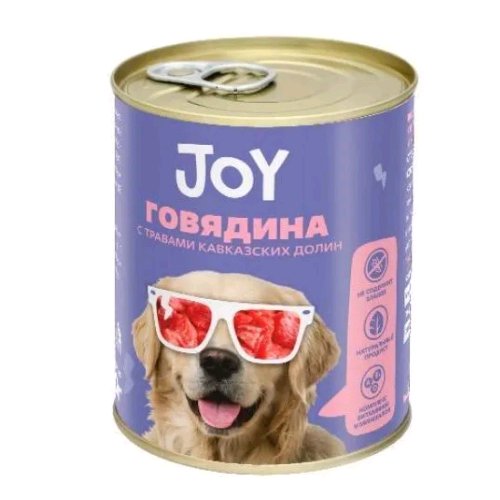 JOY консервы для собак средних и крупных пород беззерновые Говядина с травами кавказских долин 340г
