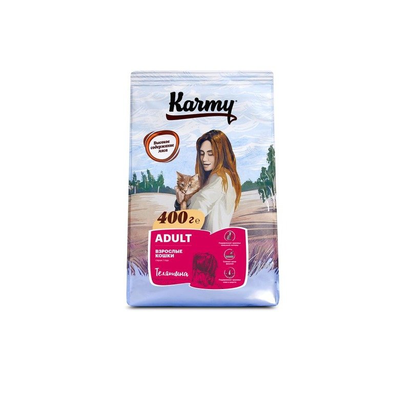 Karmy Adult полнорационный сухой корм для кошек, с телятиной - 400 г