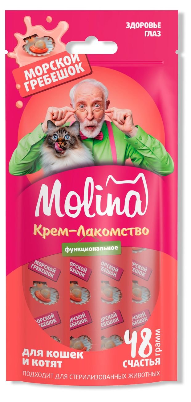 Крем-лакомство для кошек и котят Molina морской гребешок, 48 г