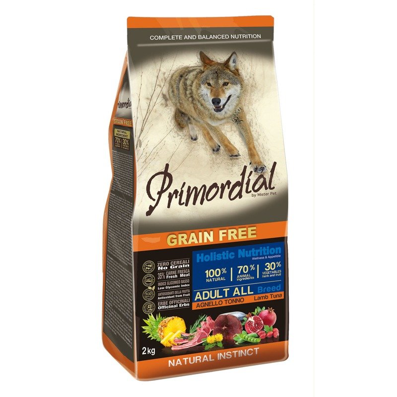 Primordial Сухой беззерновой корм Primordial для взрослых собак с тунцом и ягненком - 2 кг