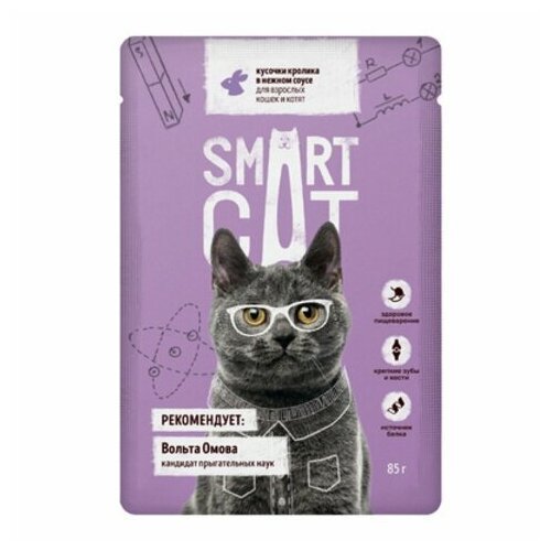 Smart Cat - Паучи для взрослых кошек и котят кусочки кролика в нежном соусе - 0,085 кг