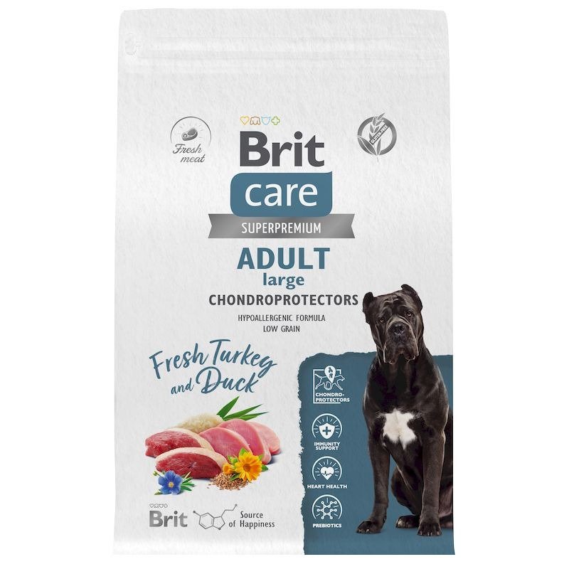 Brit Care Dog Adult Large Chondroprotectors сухой корм для собак крупных пород для поддержки опорно-двигательного аппарата, с индейкой и уткой - 3 кг