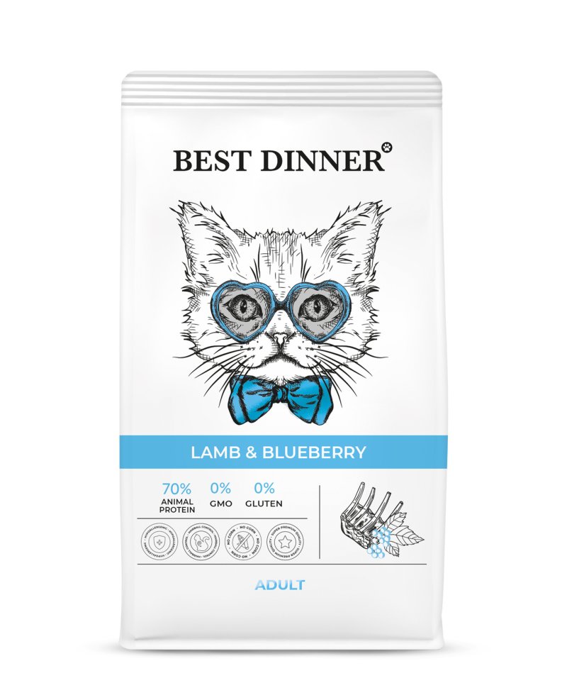Best Dinner Best Dinner сухой корм для взрослых кошек с Ягненком и голубикой (400 г)