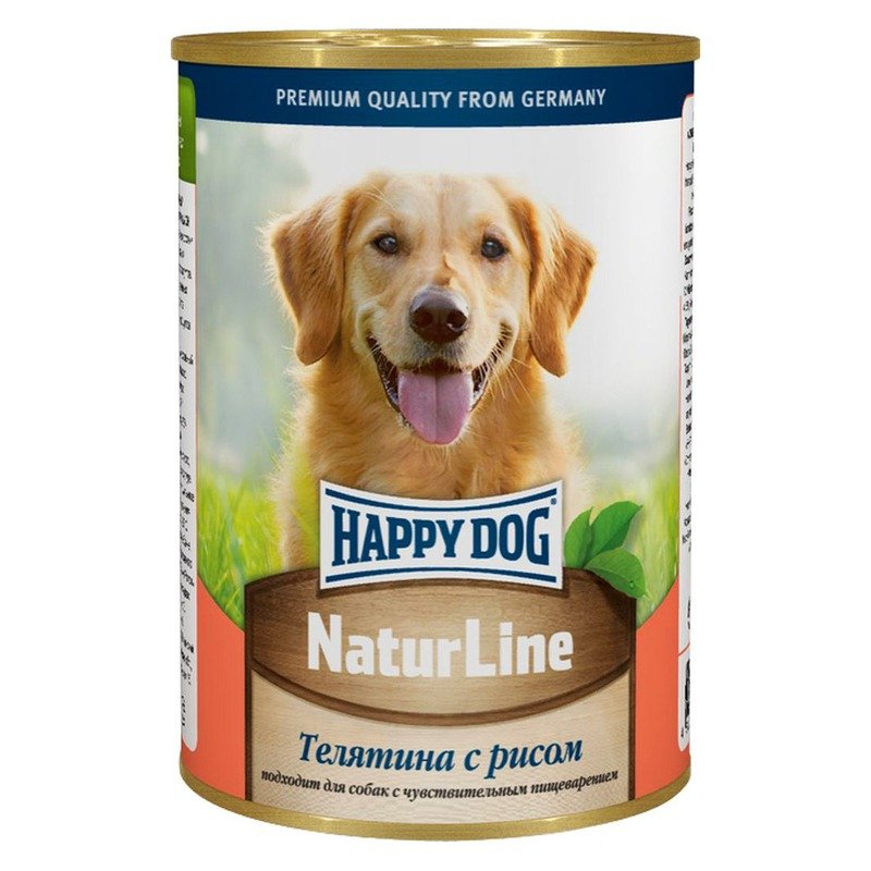 HAPPY DOG Happy Dog Natur Line полнорационный влажный корм для собак, фарш из телятины и риса, в консервах - 410 г