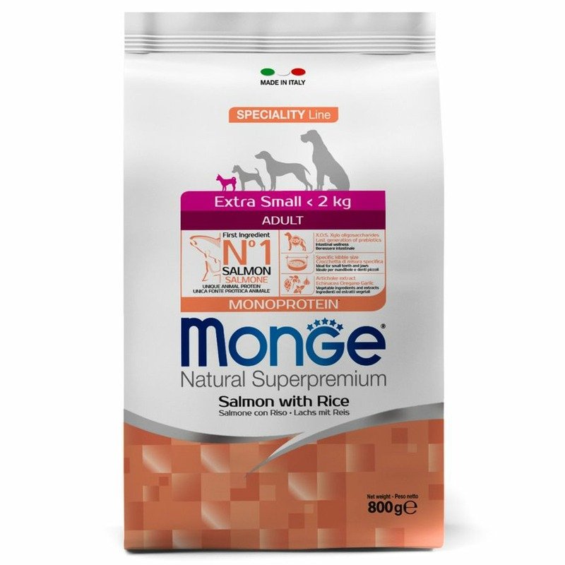 Monge Monge Dog Speciality Extra Small сухой корм для взрослых собак миниатюрных пород с лососем и рисом - 800 г