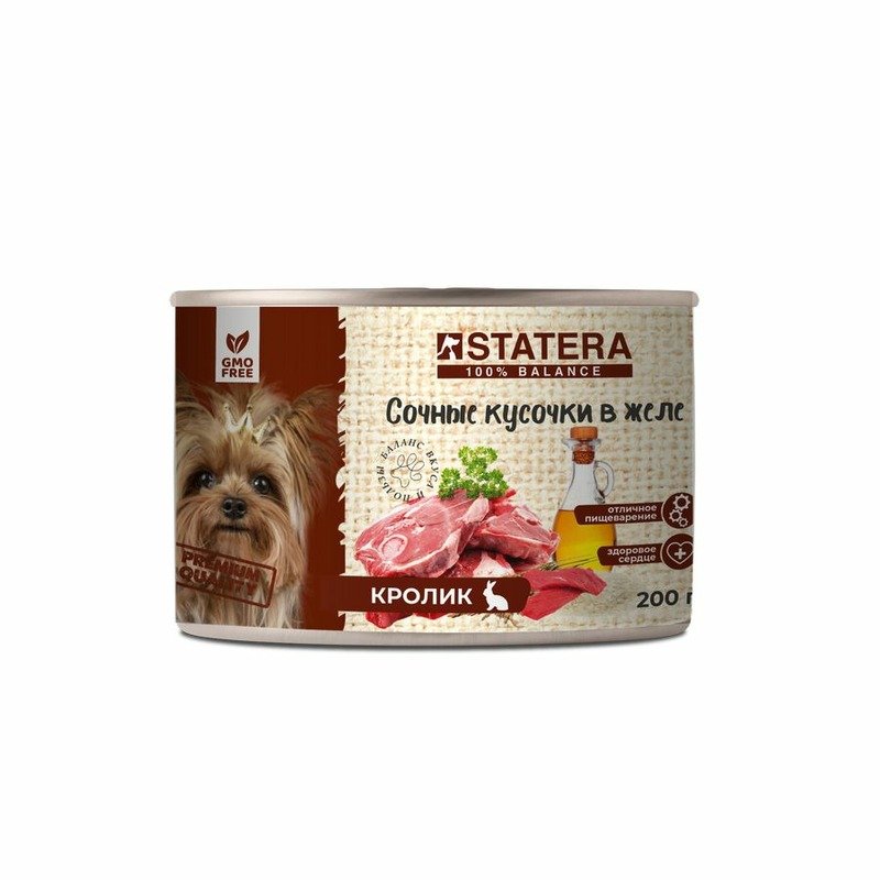 Statera Statera полнорационный влажный корм для собак, с кроликом, кусочки в желе, в консервах - 200 г
