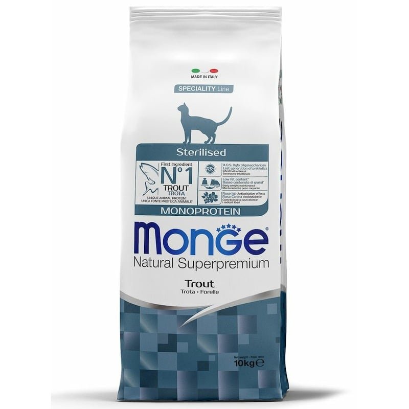 Monge Cat Speciality Line Monoprotein Sterilised сухой корм для стерилизованных кошек, с форелью - 10 кг