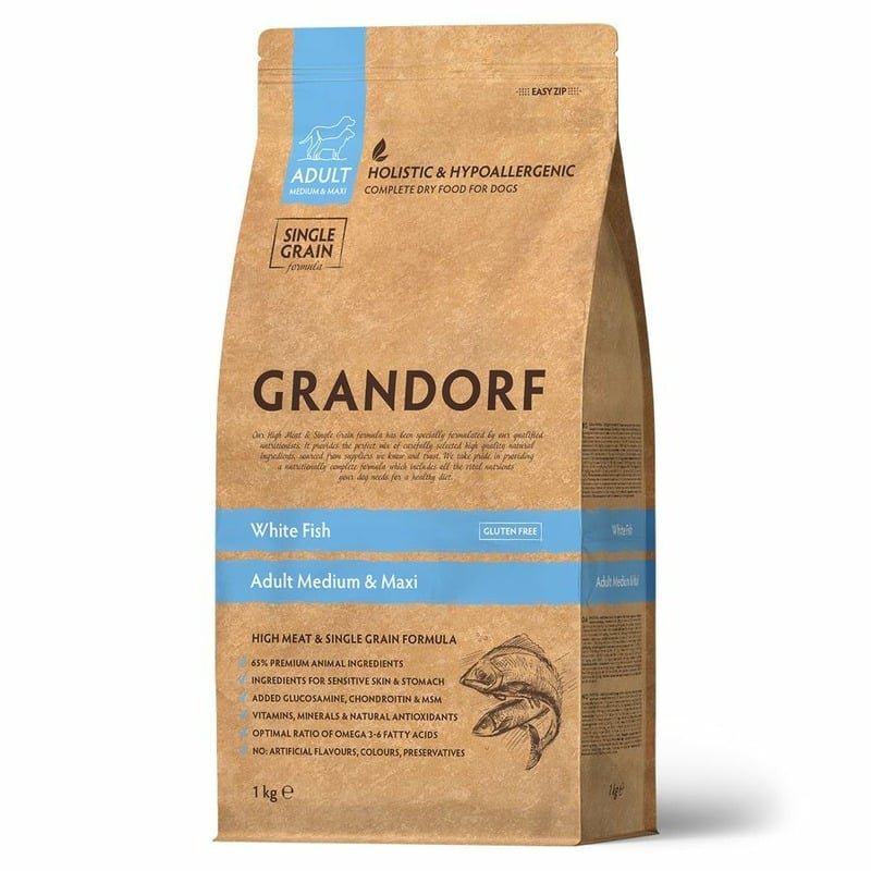 Grandorf Grandorf сухой корм для собак средних и крупных пород, с белой рыбой - 1 кг