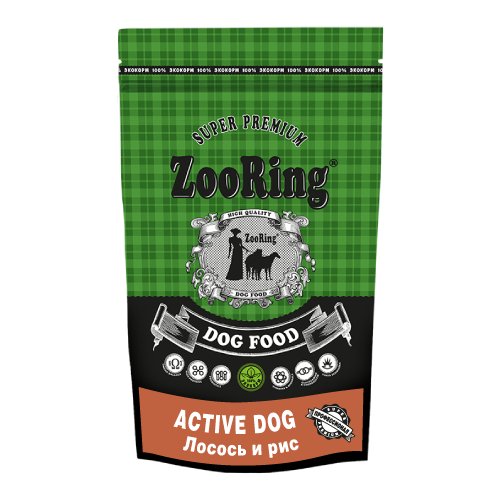 Сухой корм для собак ZooRing для активных животных, лосось, с рисом 1 уп. х 1 шт. х 10 кг
