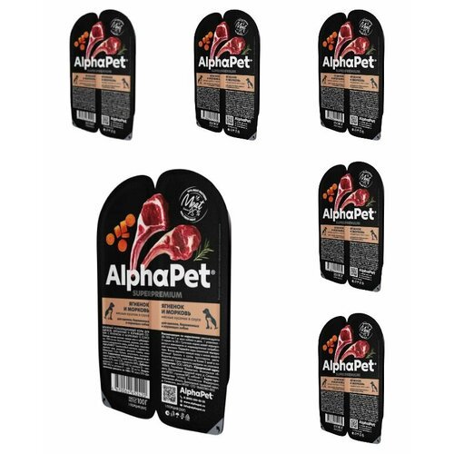 Alpha Pet Superpremium ламистер влажный корм для щенков, беременных и кормящих собак ягненок и морковь, 100 гр, 6 шт