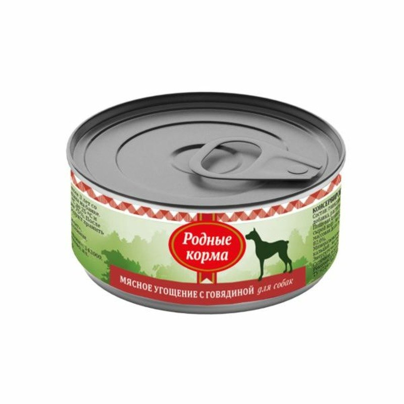 Родные корма Мясное угощение влажный корм для собак, фарш из говядины, в консервах - 100 г