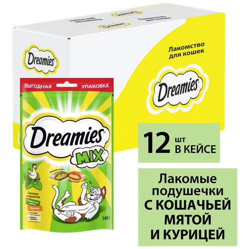 Лакомство для взрослых кошек Dreamies MIX с мятой и курицей, 12 шт по 140г