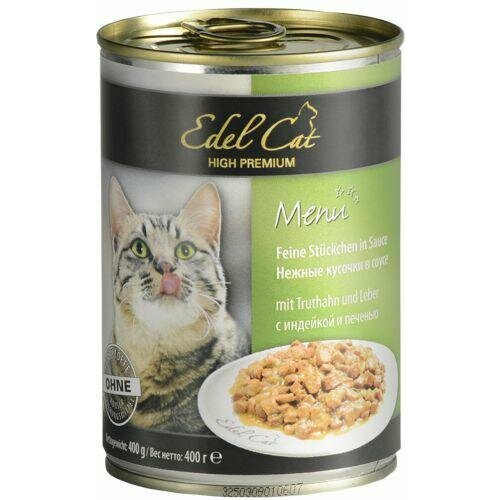 Edel Cat консервы для кошек нежные кусочки с индейкой и печенью в соусе 12 х 400гр