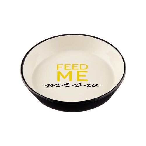Миска для кошек керамическая DUVO+ 'Feed Me Meow', чёрно-белая, 13.8см/180мл (Бельгия)