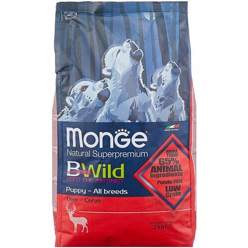 Сухой корм для щенков Monge BWILD Feed the Instinct Low Grain, оленина 6 шт. х 2.5 кг