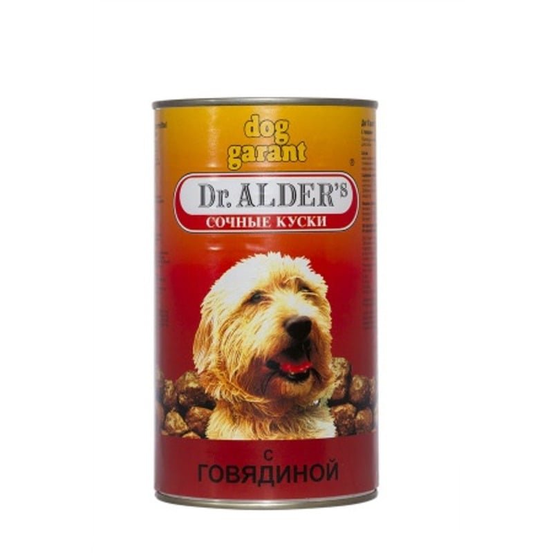 Dr. Alders Dog Garant полнорационный влажный корм для собак, с говядиной, кусочки в соусе, в консервах - 1230 г