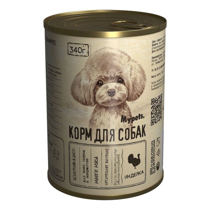 Mypets влажный корм для взрослых собак с индейкой, в консервах - 340 г х 12 шт (1 шт)