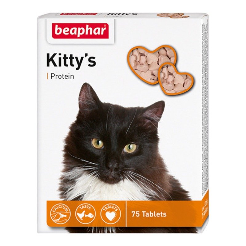 Beaphar Kitty's витаминизированное лакомство-сердечки для кошек с протеином - 75 таблеток