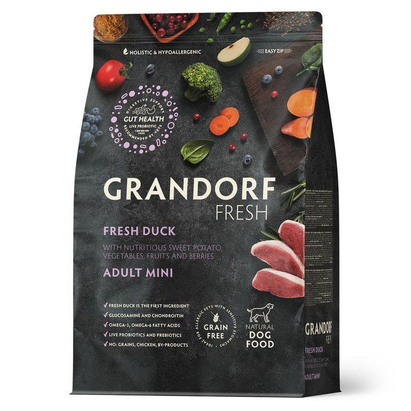 Grandorf Fresh Grain Free Dog Adult Mini Duck & Sweet Potato Сухой корм беззерновой с живыми пробиотиками для взрослых собак маленьких пород с уткой и бататом - 3 кг