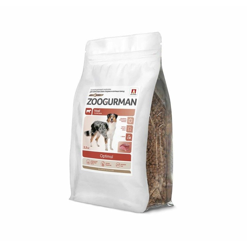 Зоогурман Optimal полнорационный сухой корм для собак средних и крупных пород, с телятиной - 2,5 кг