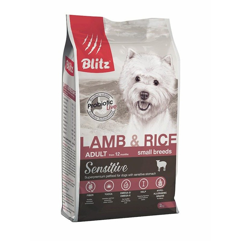 Blitz Сухой корм Blitz Adult Small Breeds Lamb & Rice для взрослых собак мелких пород с ягненком и рисом - 2 кг