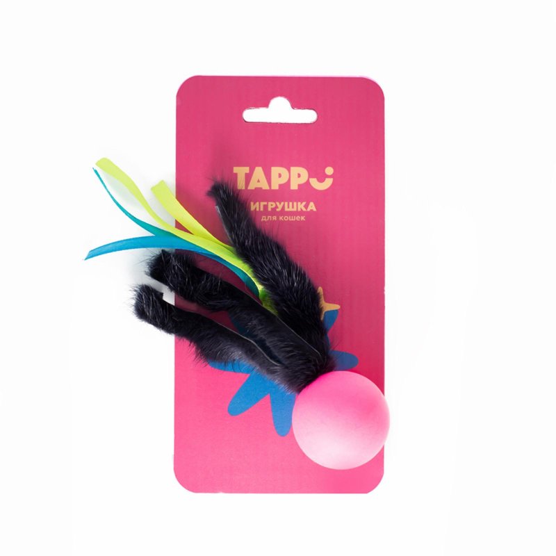 Tappi игрушки Tappi игрушки игрушка для кошек Мячик с хвостом из натурального меха норки и лент (13 г)