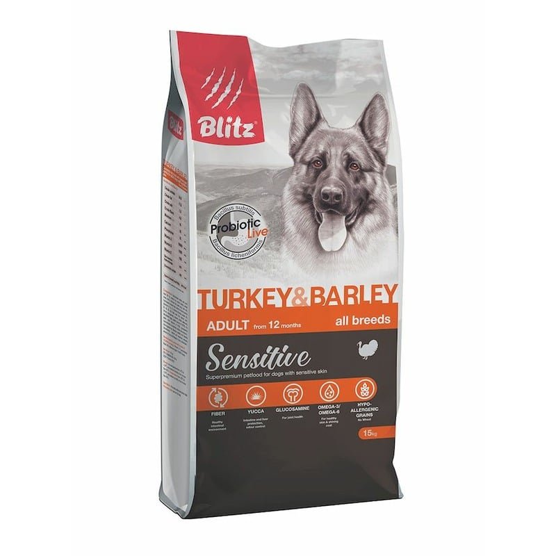 Blitz Blitz Sensitive Adult Turkey & Barley полнорационный сухой корм для собак, с индейкой и ячменем