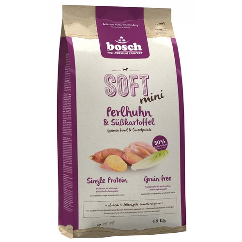 Сухой корм для собак Bosch Soft, беззерновой, цесарка, с бататом 1 уп. х 1 шт. х 1 кг (для мелких и карликовых пород)